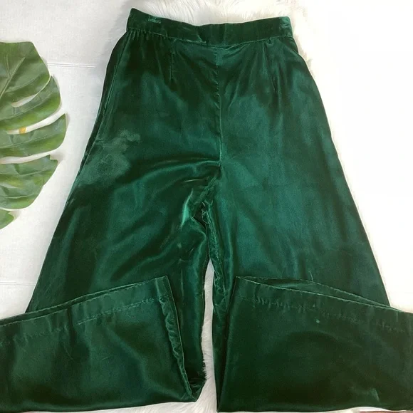 Vintage 1970’s Green Velvet Wide Leg Pants Christmas Alex Coleman California - Picture 9 of 14